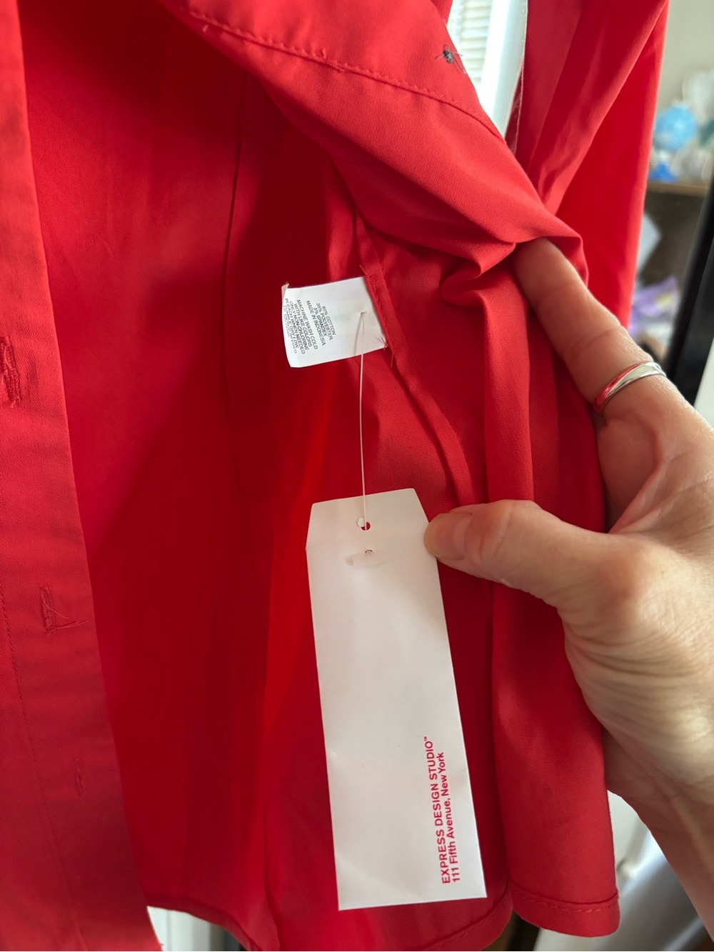 NWT Beautiful Express Design Studio
Coral Red Button Front Long-sleeve. - Picture 5 of 9